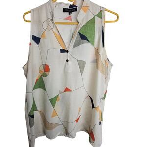 Vintage Ted Lapidus Womens Artsy Geometric Tank Top Size M Wearable Art Retro